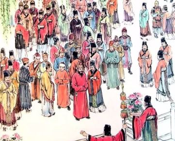 贾至所作的《早朝大明宫呈两省僚友》，描写皇帝回朝后宫廷中早朝的气象